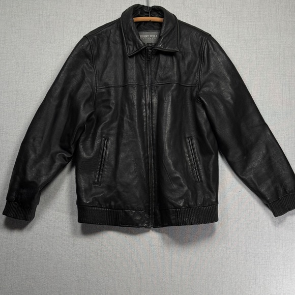 Vintage Desert Well Leather Jacket Bomber Style Black Real Leather Size 2XL